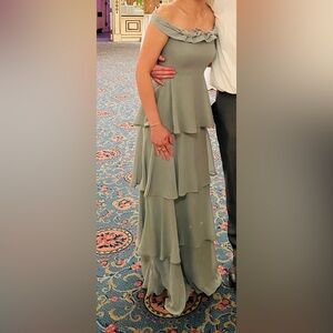 Sage green off shoulder ruffle dress